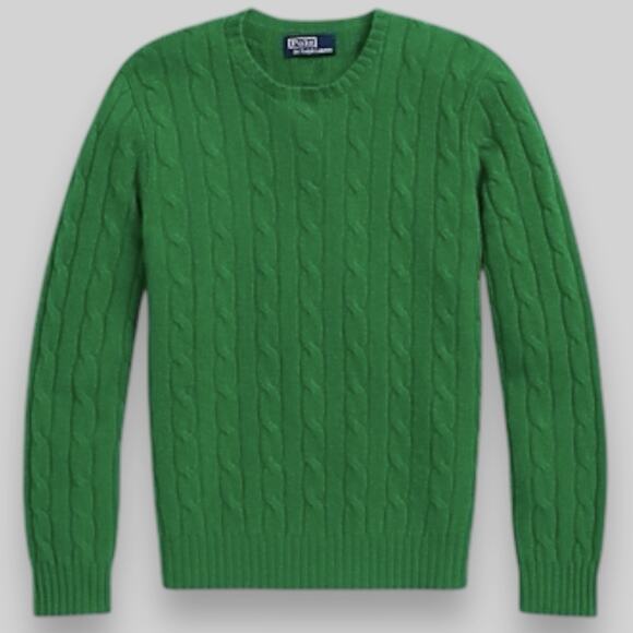 Polo Ralph Lauren Iconic Cable Knit Cashmere Sweater XL Blue Label $498 NWT